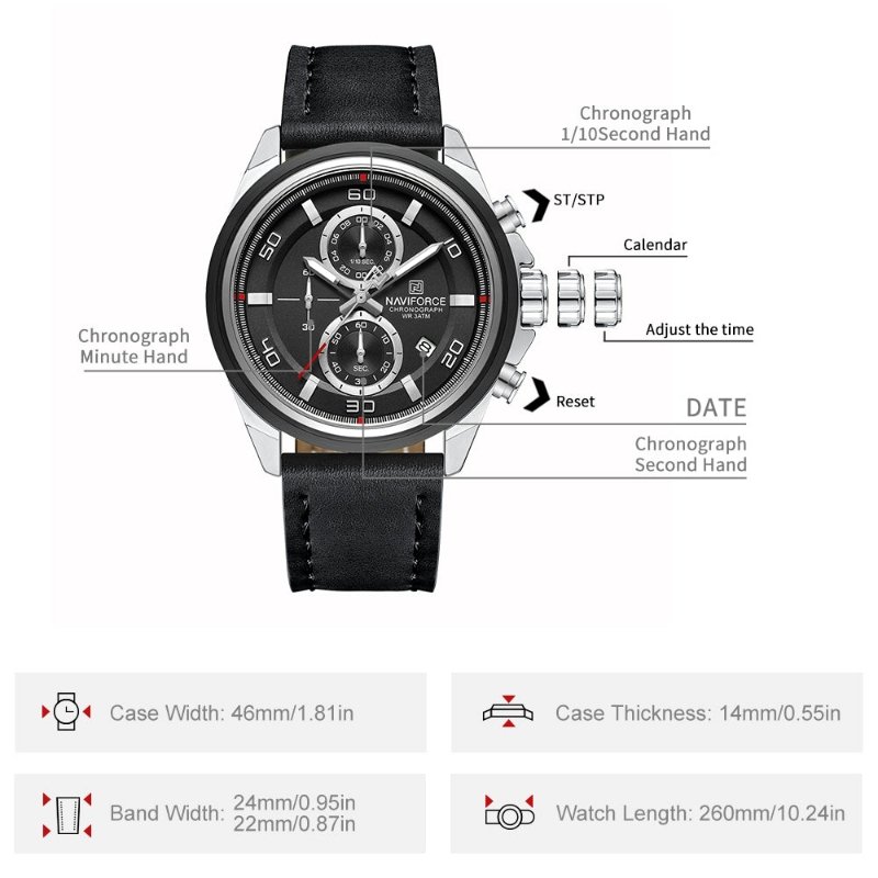 ساعت اورجینال نیوی فورس فول مشکی بند چرمی - Image 3