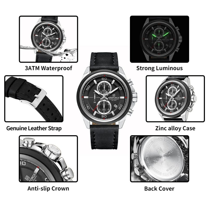 ساعت اورجینال نیوی فورس فول مشکی بند چرمی - Image 2